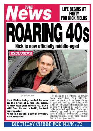 Moonpig Designers Newspaper Headline Roaring 40S Personalised Happy 40th Birthday Card