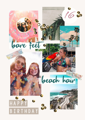 Moonpig Beach Themed Photo Collage Photo Upload Birthday Card