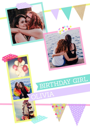 Moonpig Pastel Bunting Personalised Birthday Girl Card