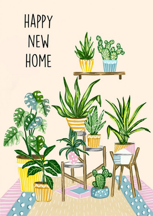Moonpig Poppy And Mabel Bright Room Filled With Houseplants Illustration, Happy New Home Card