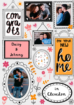 Moonpig Various Photo Frames On Flowery Wall Paper New Home Photo Upload Congratulations Card