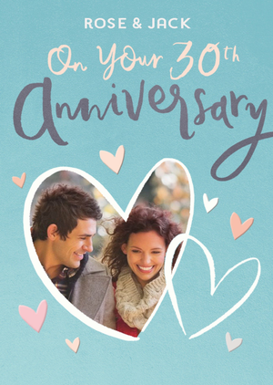 Moonpig Photo Upload Hearts Editable 30th Anniversary Card