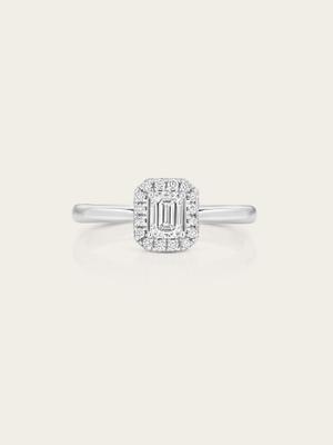 Emerald Cut Halo Sterling Silver Engagement Ring