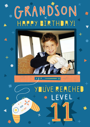 Moonpig Jess Moorhouse Grandson You've Reached Level 11 Gaming Photo Upload Birthday Card