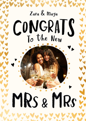 Pigment Gold Polka Dot Photo Upload Congrats To The New Mrs And Mrs Card