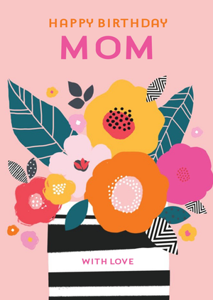 Moonpig Illustrated Vase Of Flowers Mom Birthday Card