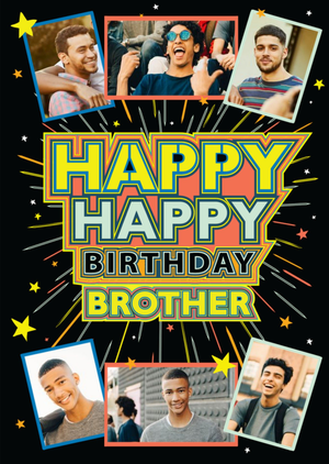 Moonpig Axel Typographic Happy Birthday Brother Multi Photo Upload Card