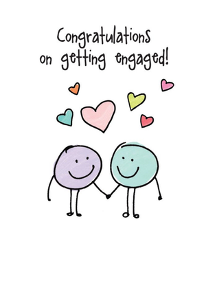 Moonpig Illustration Of Two Characters Holding Hands Congratulations On Getting Engaged Card