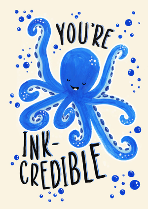 Moonpig Fun Ink-Credible Illustrated Blue Octopus Birthday Greetings Card