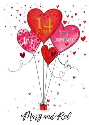 Ling Design Illustrated Present Balloon 14th Anniversary Card