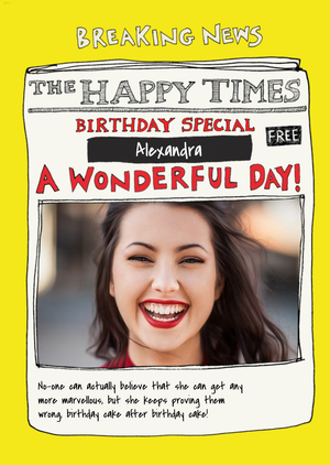 Moonpig Poet And Painter Photo Upload Illustrated Newspaper Birthday Card