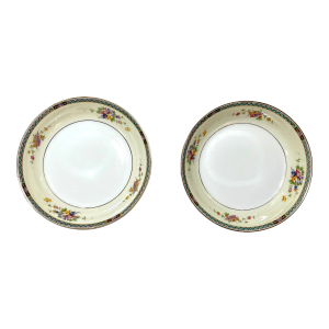 1970s Heinrich H & C Selb Bavaria Coupe Soup Bowl - Set of 2, Floral Sprays on Cream Rim, White Center, Gold Trim