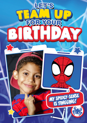 Marvel Spidey And His Amazing Friends Let's Team Up For Your Birthday Photo Upload Card