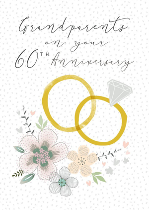 Moonpig Laura Darrington Illustrated Wedding Rings Grandparents 60th Anniversary Card