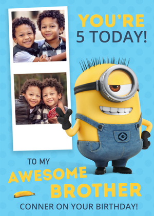 Despicable Me Minions Awesome Brother Photo Upload Birthday Card