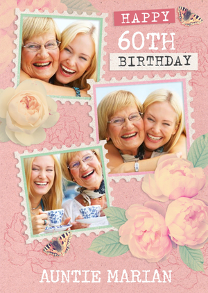 Moonpig Floral 60th Birthday Photo Upload Card For Auntie