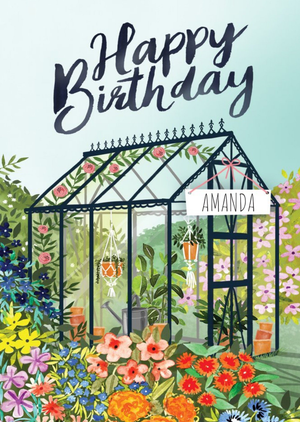 Moonpig Beautiful Botanical Hand-Painted Greenhouse Illustration Happy Birthday Card
