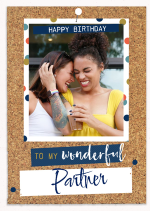 Moonpig Birthday Photo Upload Card - Wonderful Partner - Pinboard - Photo Upload