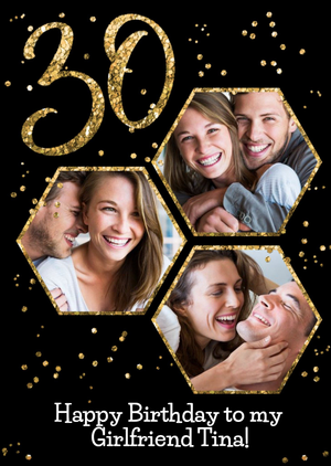 Moonpig Gold Glitter Typographic Personalised 30th Birthday Card