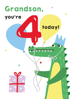 Moonpig Designers Illustrated Cute Crocodile Party Grandson Youre 4 Today Birthday Card