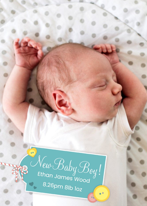 Moonpig New Baby Boy Personalised Photo Upload Baby Announcement Card
