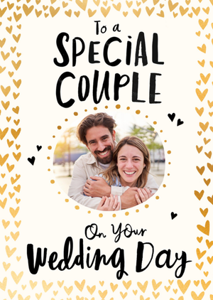 Pigment Special Couple Gold Heart Photo Upload Wedding Day Card
