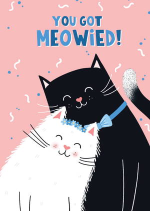 Lucy Maggie You Got Meowied Cute Cat Illustrated Wedding Card