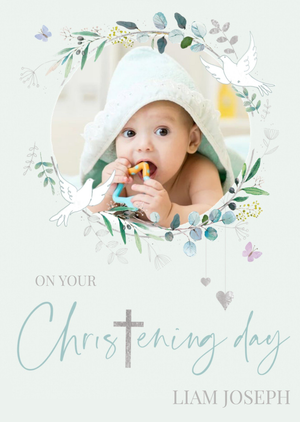 Ling Design Christening Doves Photo Upload Card