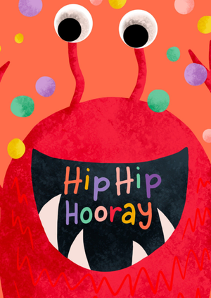 Moonpig Hip Hip Hooray Cute Monster Illustrated Birthday Card