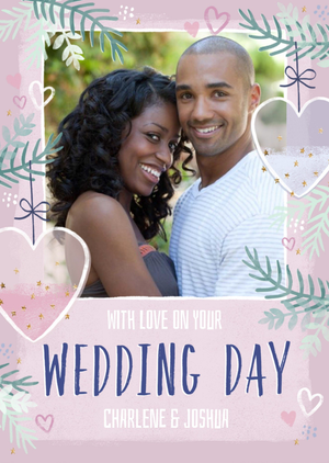 Moonpig Photo Frame Surrounded By Hearts And Foliage Wedding Day Photo Upload Card