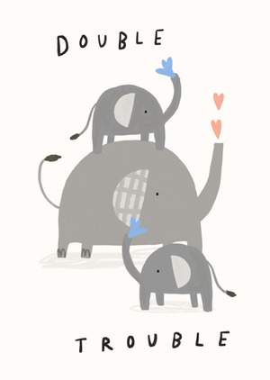 Scribbler Double Trouble Elephant Illustration New Baby Card