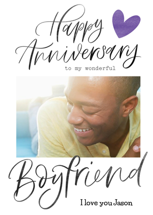 Moonpig Typographic Happy Anniversary To My Wonderful Boyfriend Photo Upload Card