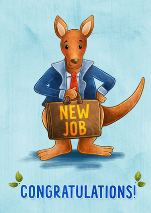 Moonpig Illustration Of A Kangeroo In A Suit Holding A Briefcase New Job Congratulations Card