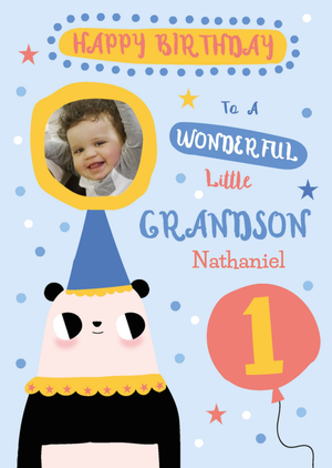 Moonpig Panda Illustration 1st Birthday Grandson Photo Upload Card