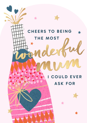 Moonpig Wonderful Mum Champagne Bottle Illustrated Mother's Day Card