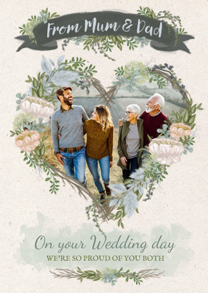 Moonpig Wedding Card - Photo Upload - From Mum & Dad - Newly Weds - Floral