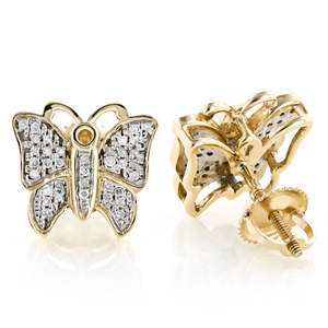 Butterfly Earrings Diamond Studs 0.45ct Solid Gold