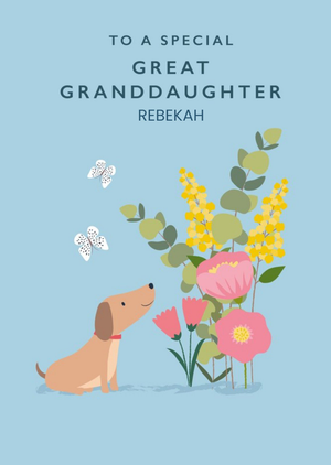 Other Klara Hawkins Cute Animal Floral Great Granddaughter Card
