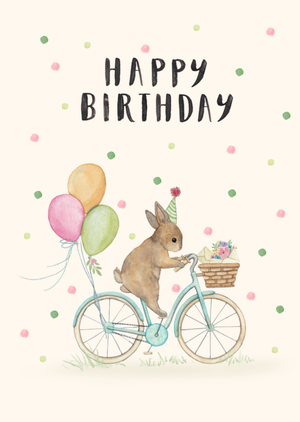 Moonpig Cute Rabbit On Bicycle Illustrated Happy Birthday Card