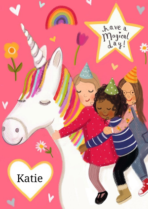 Moonpig Love Lucy Illustration Pink Unicorn Customisable Birthday Card