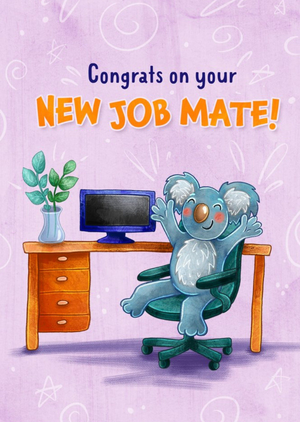 Moonpig Illustration Of A Koala Sitting At A Desk New Job Congratulations Card