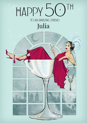 Moonpig Clintons Illustrated Flapper Girl Customisable 50th Birthday Card