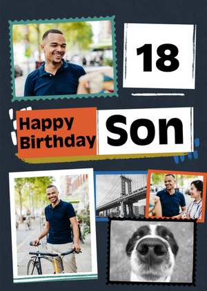 Moonpig Modern Photo Upload Collage Son Birthday Card
