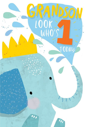 Moonpig Grandson Look Who's 1 Today Elephant Birthday Card