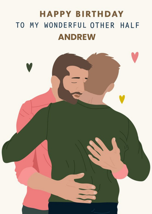 Moonpig Illustration Of A Couple Hugging Birthday Card