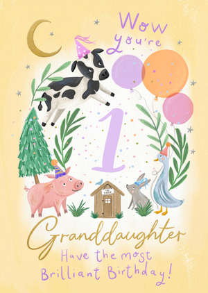 Moonpig Wow You're 1 Illustrated Animals Granddaughter Birthday Card