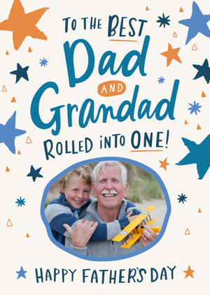 Moonpig Oval Photo Frame Surrounded By Stars With Fun Typography Father's Day Photo Upload Card