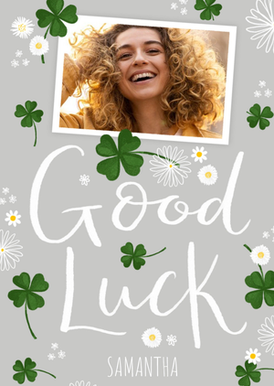 Moonpig Okey Dokey Design Illustrated Clover Customisable Photo Upload Good Luck Card