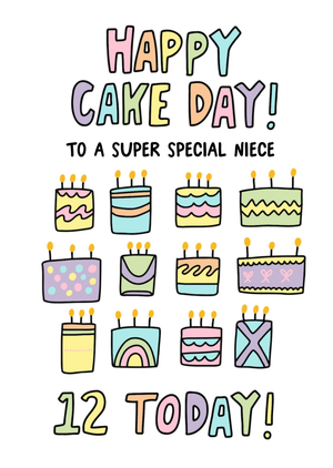 Moonpig Angela Chick Happy Cake Day 12 Today Illustrated Colourful Birthday Cakes Card