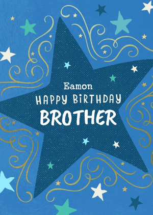 Moonpig Illustrated Typographic Blue Star Birthday Card